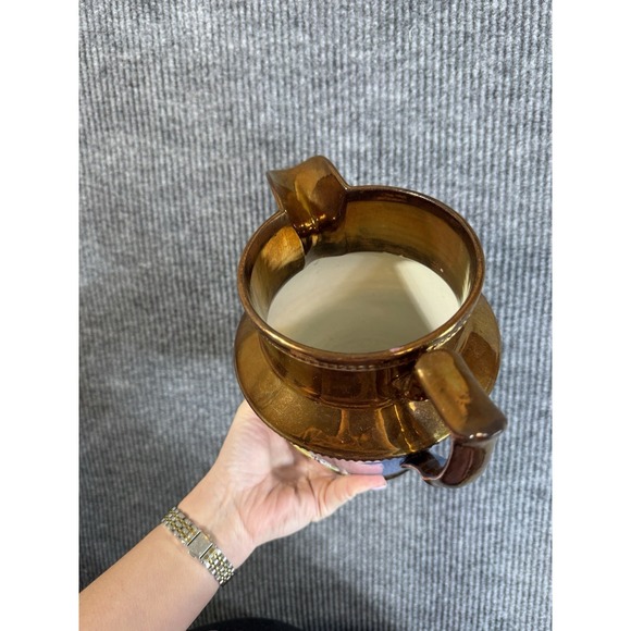 English Staffordshire copper luster Hand Painted Ceramic Pitcher Cherub Chariot - Picture 7 of 11